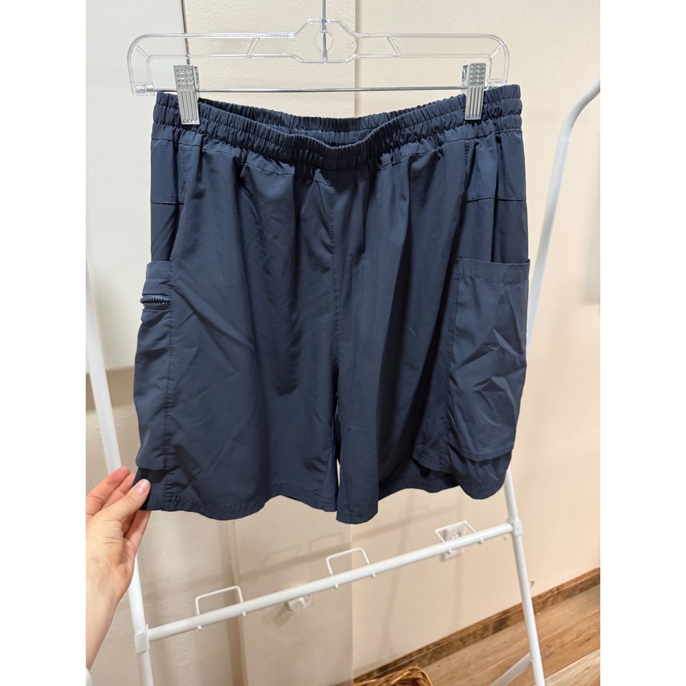 Apana Mens Navy Blue Active Cargo Shorts Elastic Waist Zip Pocket Size Large